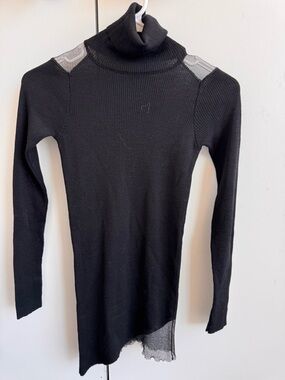 Pinko Black Ribbed Turtleneck Sweater with Shoulder Detail size 36/XS